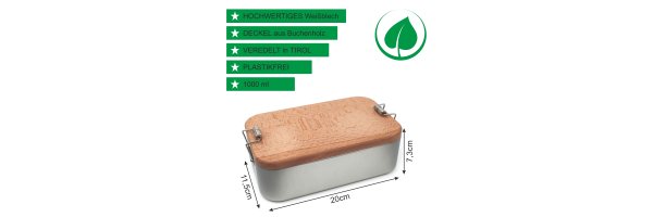 Lunchbox L 1000 ml aus Weissblech mit Buchenholzdeckel