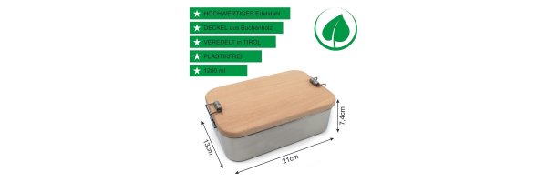 Lunchbox XL 1200 ml aus Edelstahl mit Buchenholzdeckel