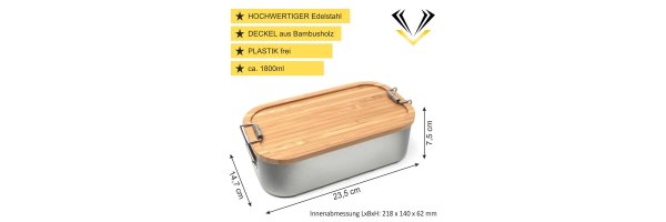 Lunchbox XL 1800 ml aus Edelstahl mit Bambusdeckel