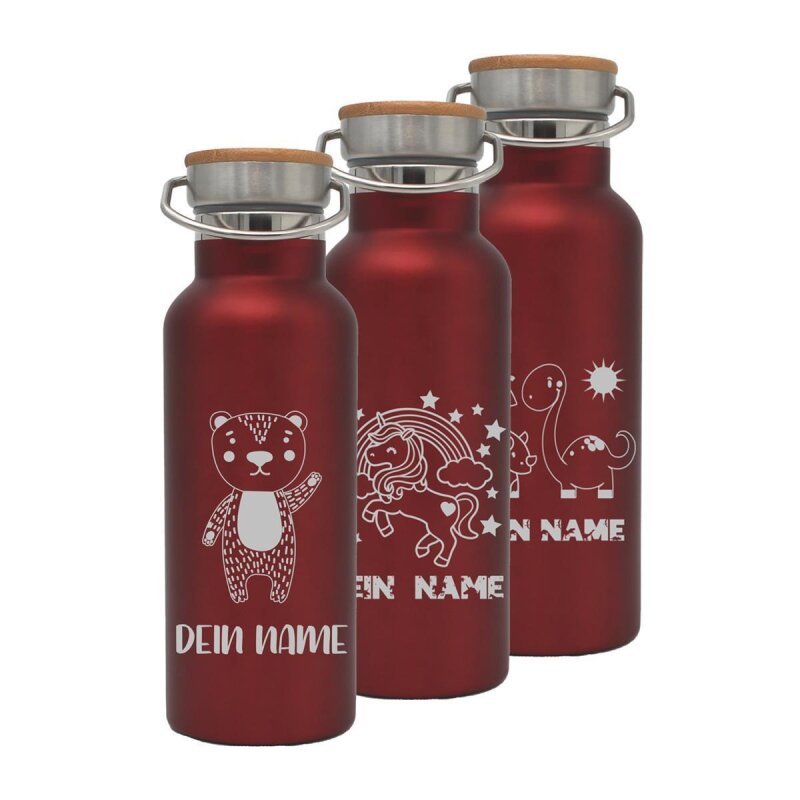 Personalisierte Edelstahl-Trinkflasche 500 Ml – Mit Bambusdeckel, Doppelwandig Isoliert, Individuelle Gravur Möglich