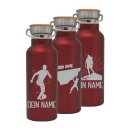 Trinkflasche mit Sport-Motive ROT und deinem Namen personalisiert aus Edelstahl mit Bambusdeckel 500ml