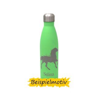die-veredler Trinkflasche personalisiert grün soft 500ml aus Edelstahl mit ausgewähltem Motiv und Namen / Wunschtext