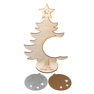Weihnachtsbaum personalisiert, Höhe 50cm aus Sperrholz 6mm mit Glitzeranhänger