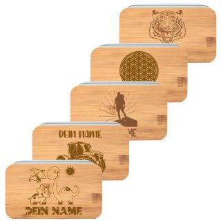 Brotdose mit Namen und Motiv personalisiert, Lunchbox mit Bambusdeckel 2x500ml, Brotdose mit Fächern und Besteckset