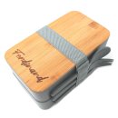 Brotdose mit Namen personalisiert, Lunchbox mit Bambusdeckel 2x500ml, Brotdose mit Fächern und Besteckset