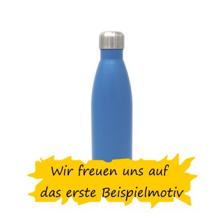 die-veredler Trinkflasche personalisiert blau matt 500ml aus Edelstahl mit ausgewähltem Motiv und Namen / Wunschtext