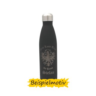 die-veredler Trinkflasche personalisiert schwarz soft 500ml aus Edelstahl mit ausgewähltem Motiv und Namen / Wunschtext