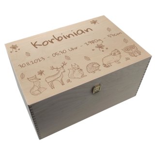 Personalisierte Erinnerungsbox Baby mit Namen XXL - Waldtiere