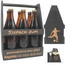 FUSSBALL-Bierträger personalisiert Sixpack Flaschenträger Bierträger aus Holz SCHWARZ mit Gravur Männerhandtasche Geburtstagsgeschenk Biergeschenk Vatertag Geschenk
