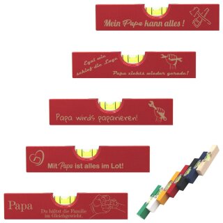 Mini-Wasserwaage ROT zum Vatertag mit Papa - Motiven, Geschenk für Papa, Papa ist der Beste, Papa Geburtstag, Vatertagsgeschenk, Geschenke für Männer, Mein Papa kann alles, Männertag