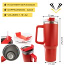 Tumbler Trinkbecher mit Strohhalm 1.18L 40OZ Thermobecher mit Griff hält kühl oder warm Becher mit Deckel und Strohhalm personalisiert mit Namen Rot
