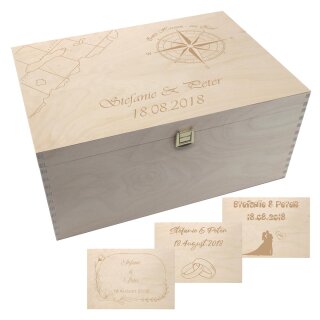 Erinnerungsbox Hochzeit personalisiert, Erinnerungskiste mit Namen und Hochzeitsdatum, Aufbewahrungsbox als Hochzeitsgeschenk (XXL)