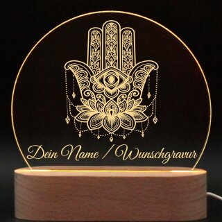 Hand der Fatima Nachtlicht personalisiert Stimmungslicht  Nachttischlampe Meditationslicht Meditiation Lampe Geschenk Esoterik Schlummerlicht mit Name LED-Lampe Achtsamkeit Geschenk Yoga Geschenk