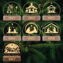 Graviertes Weihnachtskrippen Nachtlicht – personalisiert aus Acrylglas und Buchenholz mit Wunschname