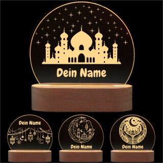 Ramadan Nachtlicht personalisiert – LED Lampe mit Name & Moschee Motiv, Spirituelle Deko, Geschenk zu Eid