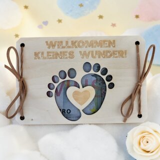 Wunscherfüller Willkommen kleines Wunder aus Holz – Kreatives Geldgeschenk