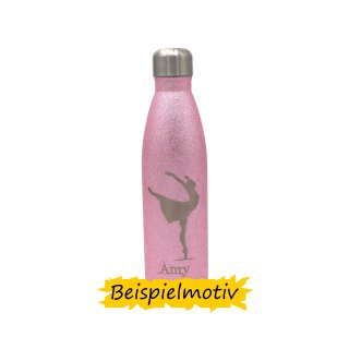die-veredler Trinkflasche personalisiert pink glitzer 500ml aus Edelstahl mit ausgewähltem Motiv und Namen / Wunschtext