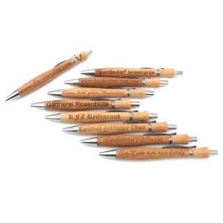 die-veredler Kugelschreiber personalisiert mit deiner Wunschgravur aus Bambus und schwarzer Mine in ergonomische Form